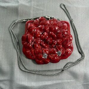 Brighton Rosalie Small Crossbody Red Leather and Chain